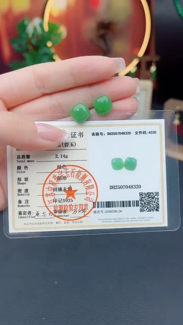 和田玉（碧玉）银S925镶嵌耳饰F01