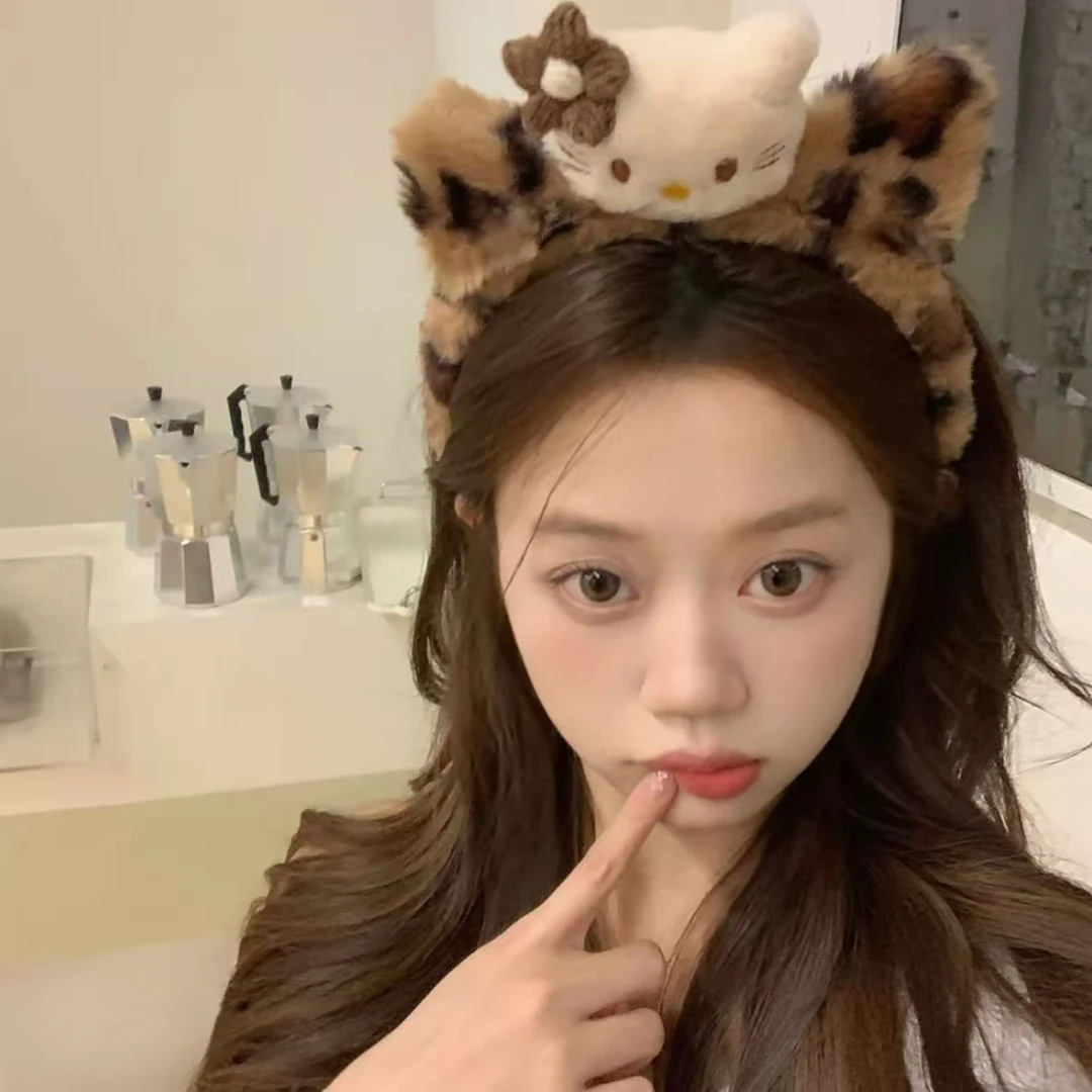 毛绒发饰居家敷面膜压发发卡秋冬洗脸头箍少女可爱豹纹猫咪化妆