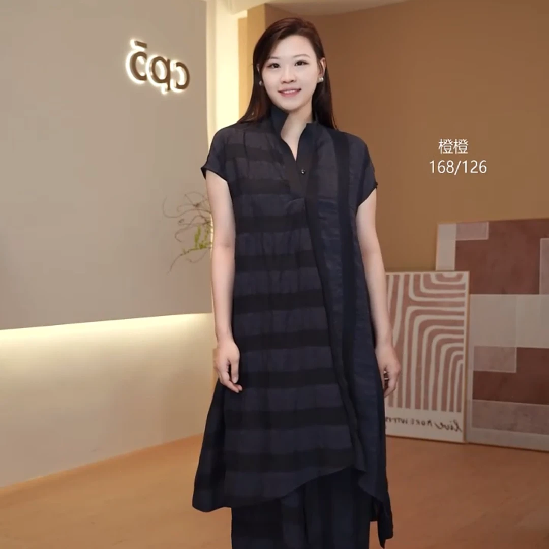 CP5麻丝随性日系风中长夏季连衣裙中长款宽松长裙黑色裙子SNS317