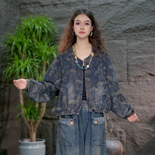 【提花牛仔外套短款】百搭女装秋季新款长袖夹克上衣水洗牛仔衣