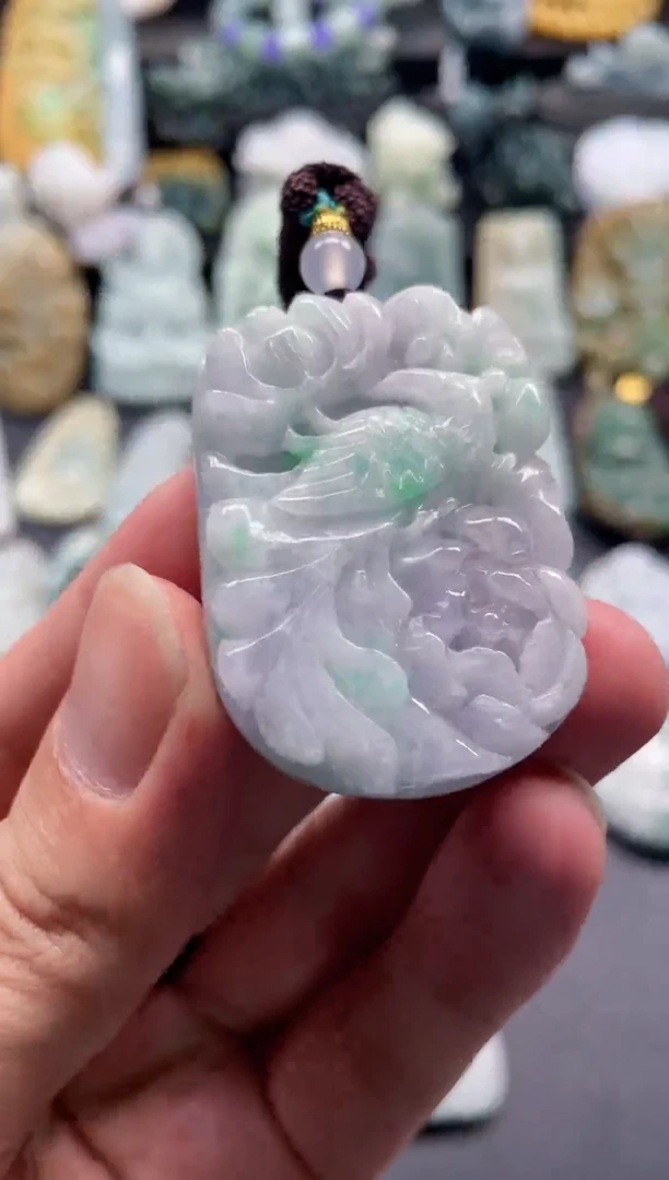 颈饰未镶嵌翡翠4  天然翡翠a货  花鸟