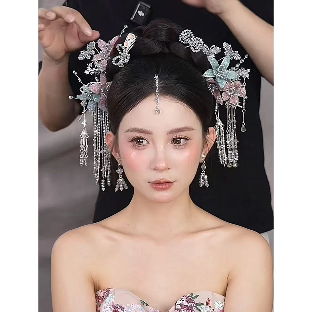 合金婚庆饰品 2025新款手作“知我相思”银色水晶流苏Q314头饰