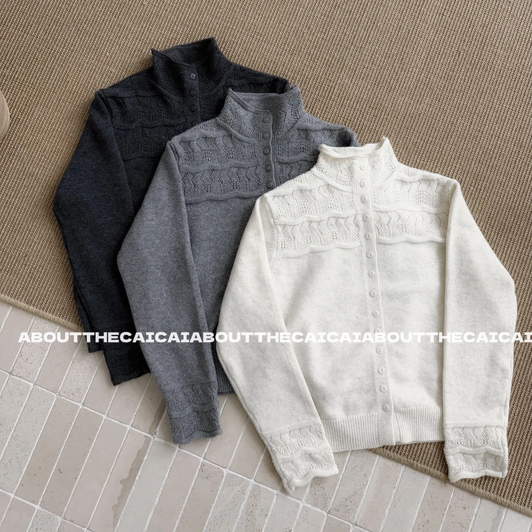 CAICAI【年货重磅】镂空钩花半高领针织衫女冬季显瘦百搭开衫毛衣