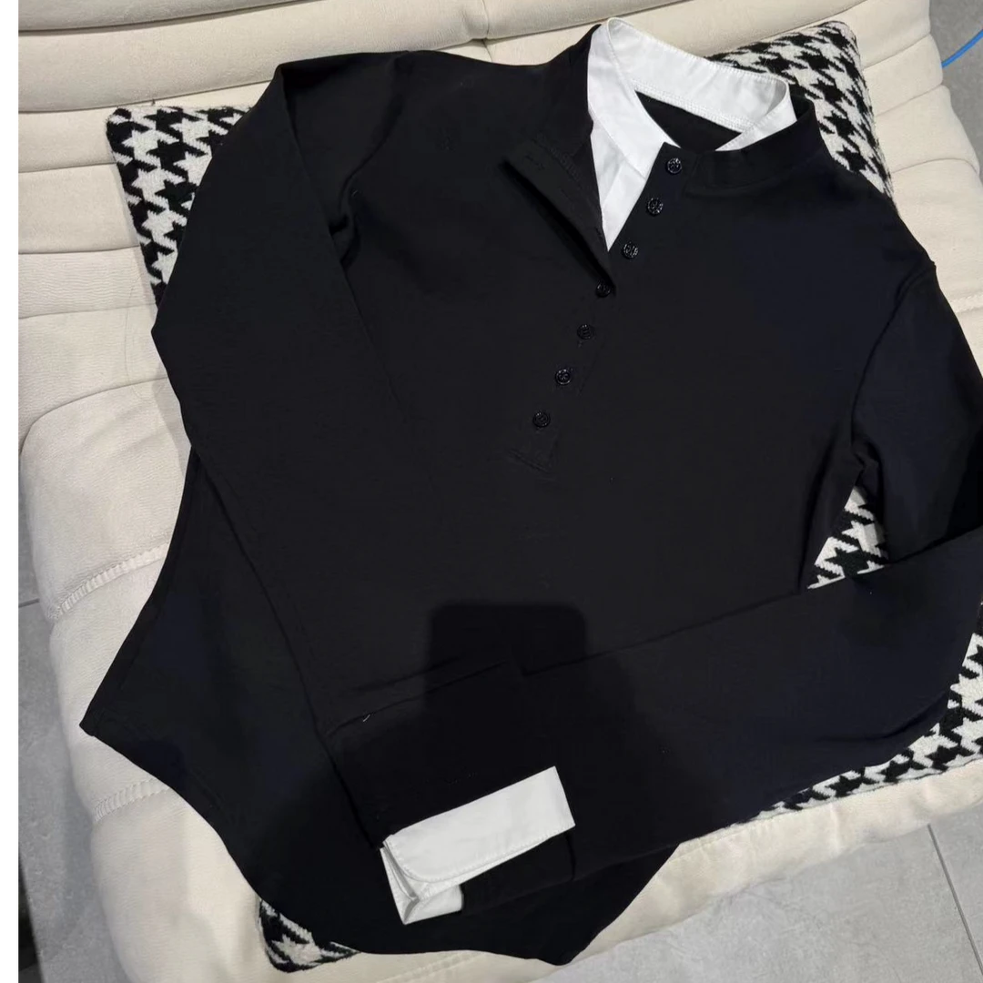 （李老板）早春新款假两件纸片人小衫体恤（衣长56左右）