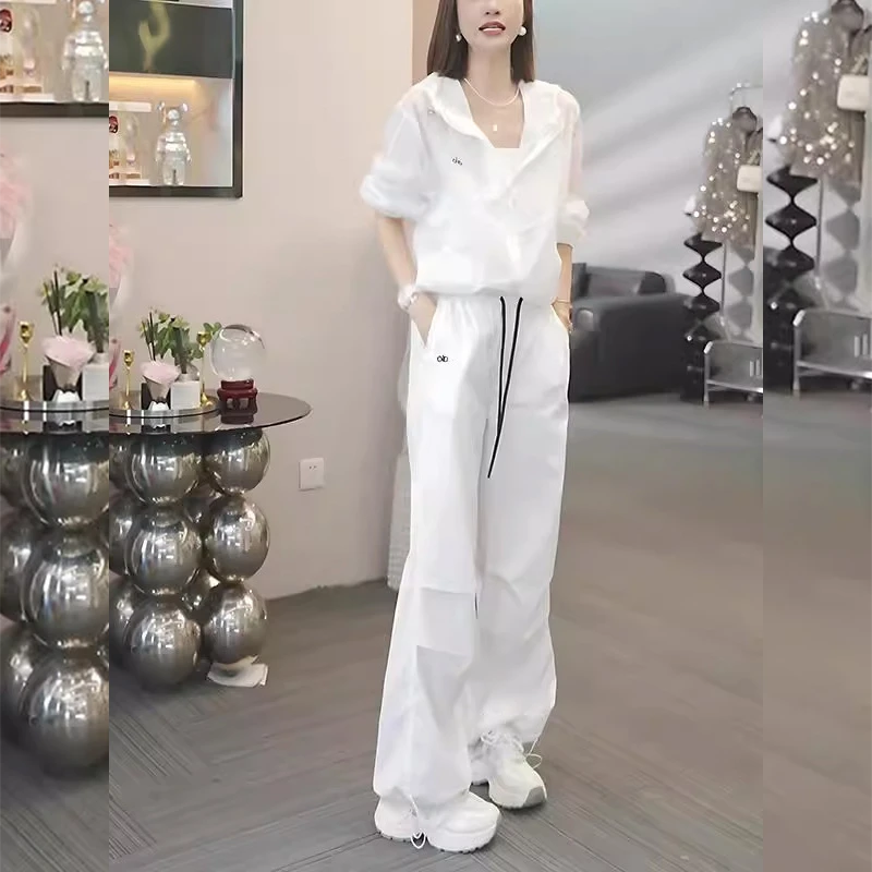 时尚运动风外出套装2025夏季休闲宽松薄款防晒衣工装裤两件套