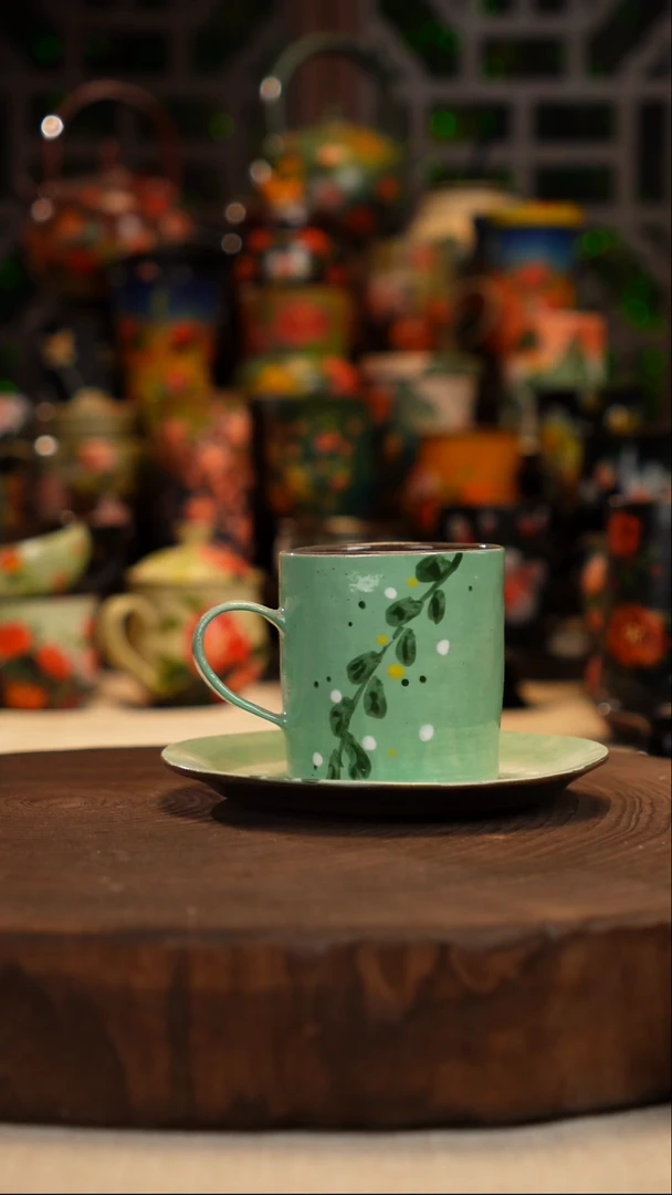 油画    釉下彩   杯子俩件套