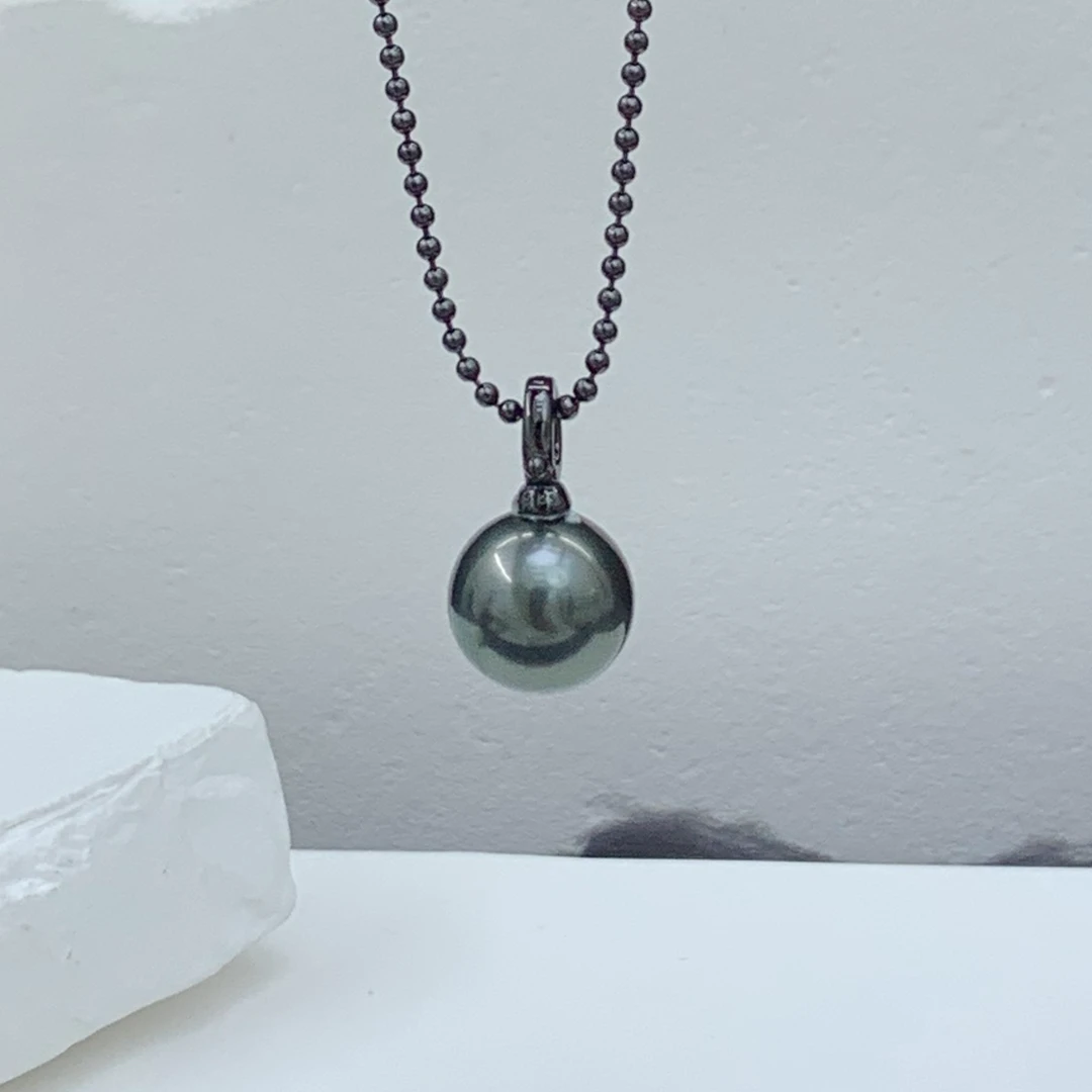 星柠珍珠 海水大溪地黑珍珠 s925银 豆豆链吊坠 时尚款