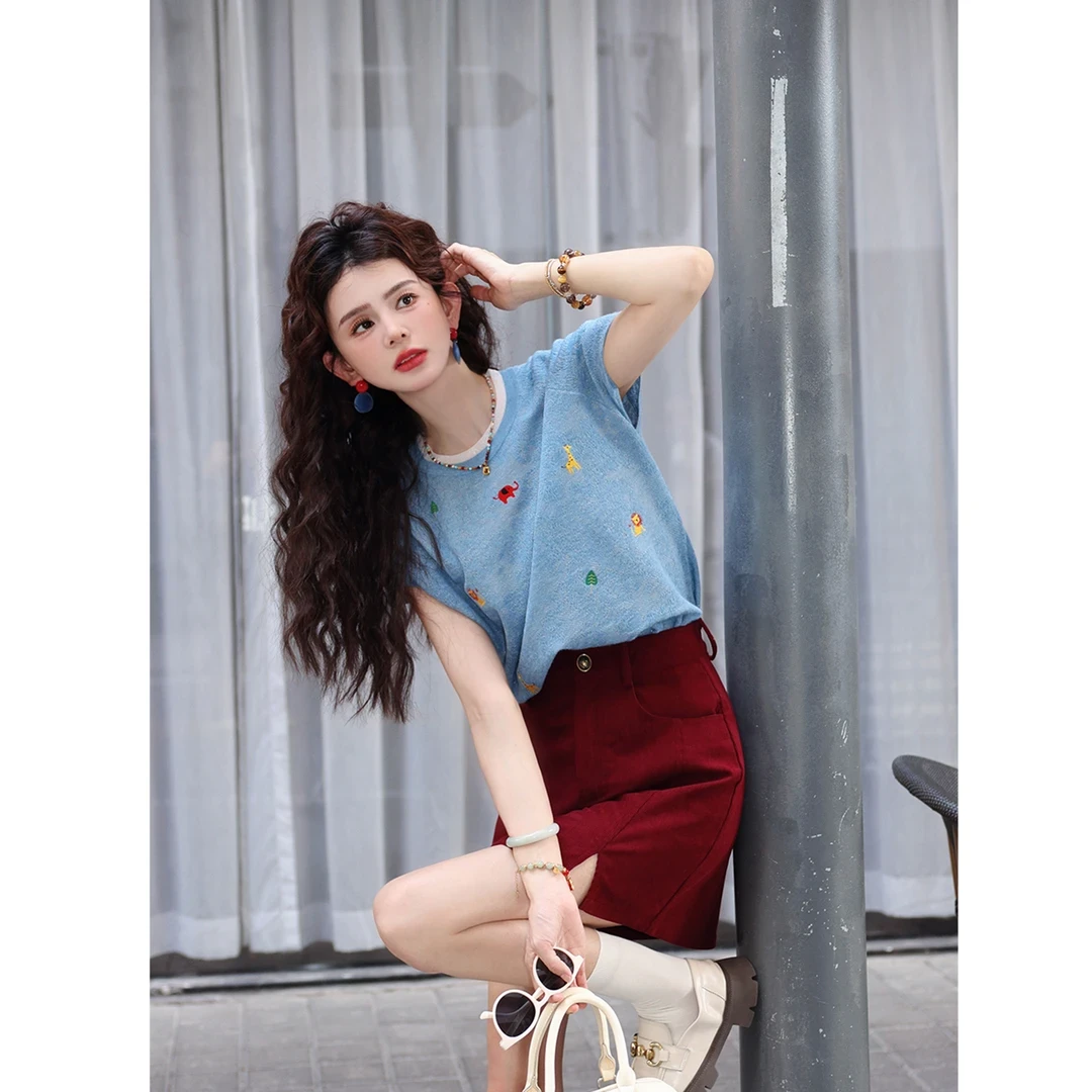 陈大器【天空之镜】港风复古夏季短袖T恤休闲针织上衣