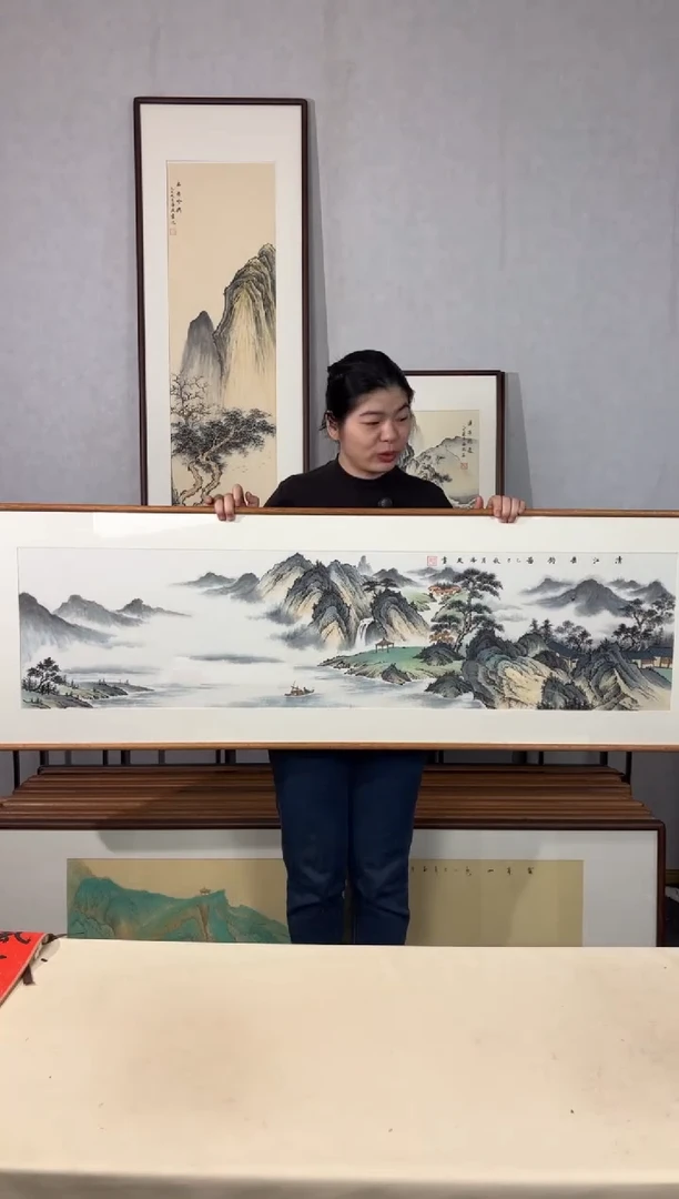 国画手绘*清江锤钓图*52*172cm带框发货