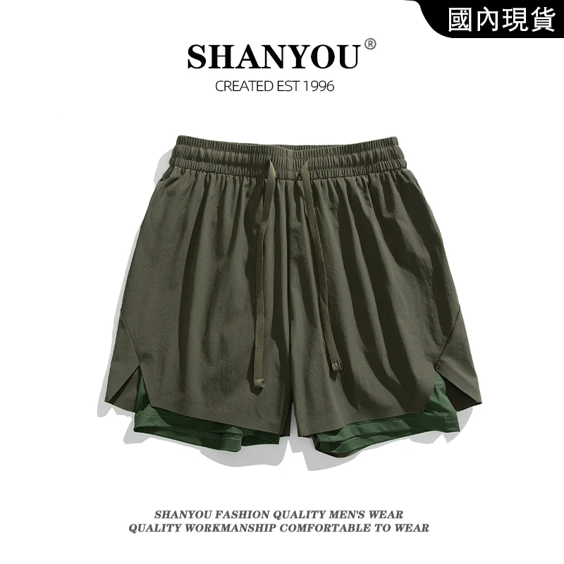 男士运动速干短裤训练健身内衬假两件五分裤透气休闲百搭时尚短裤