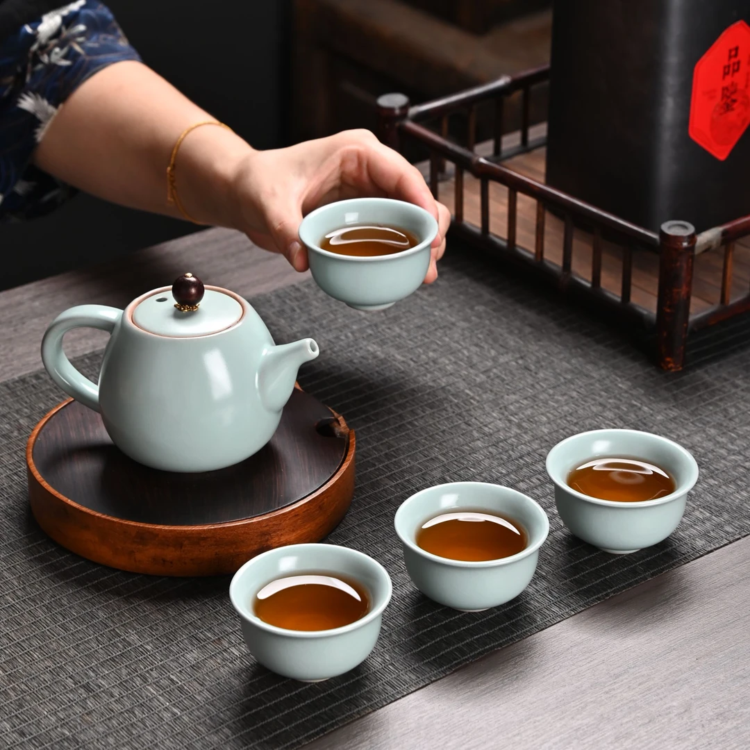 新式禅茶汝窑1壶4杯陶瓷家用茶壶-T7