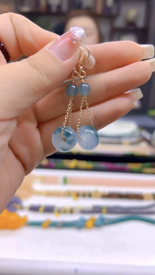 翡翠14K金镶嵌耳饰DIY款E764