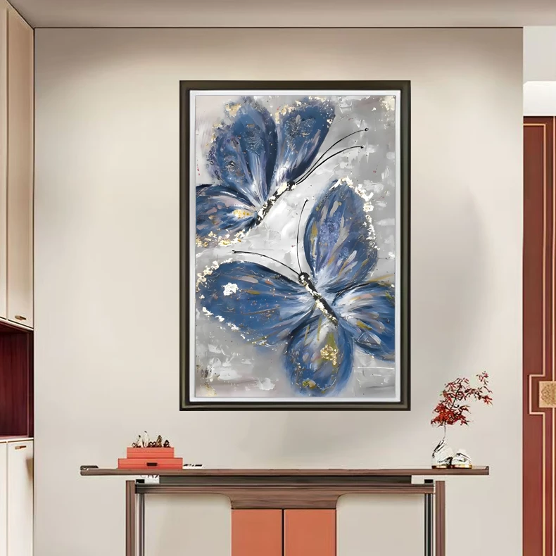 Y74蝴蝶时尚餐厅客厅床头轻奢挂画装裱实物鎏金画装饰画