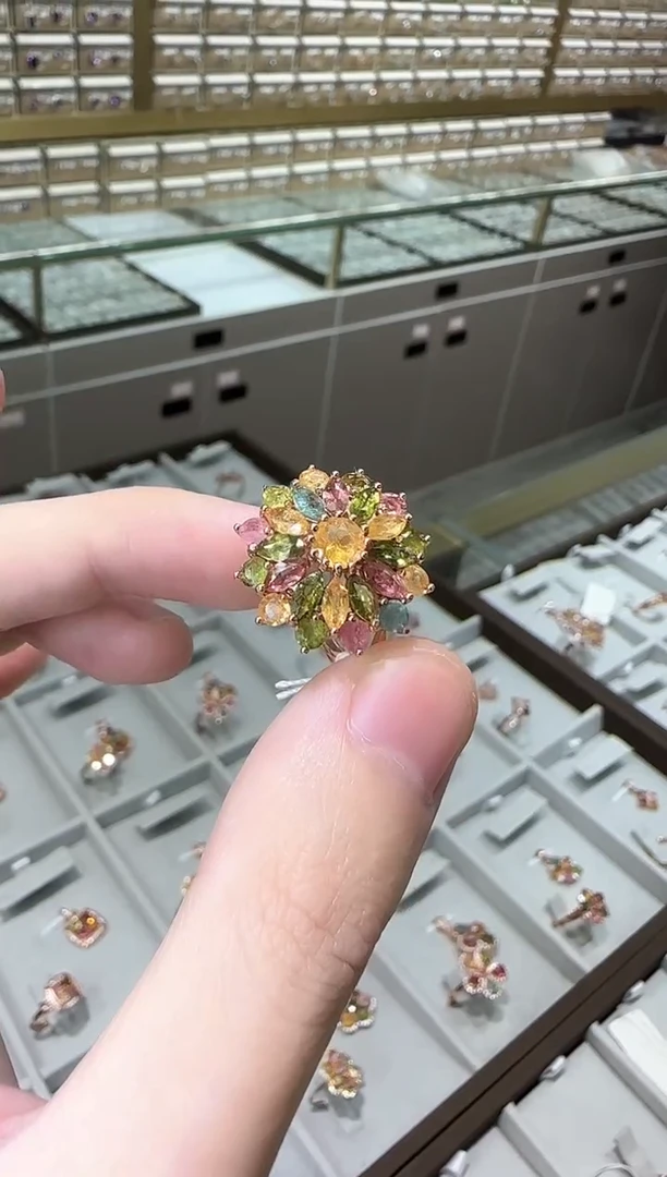 【闪购商品】碧玺戒指银S925镶嵌设计款6mm