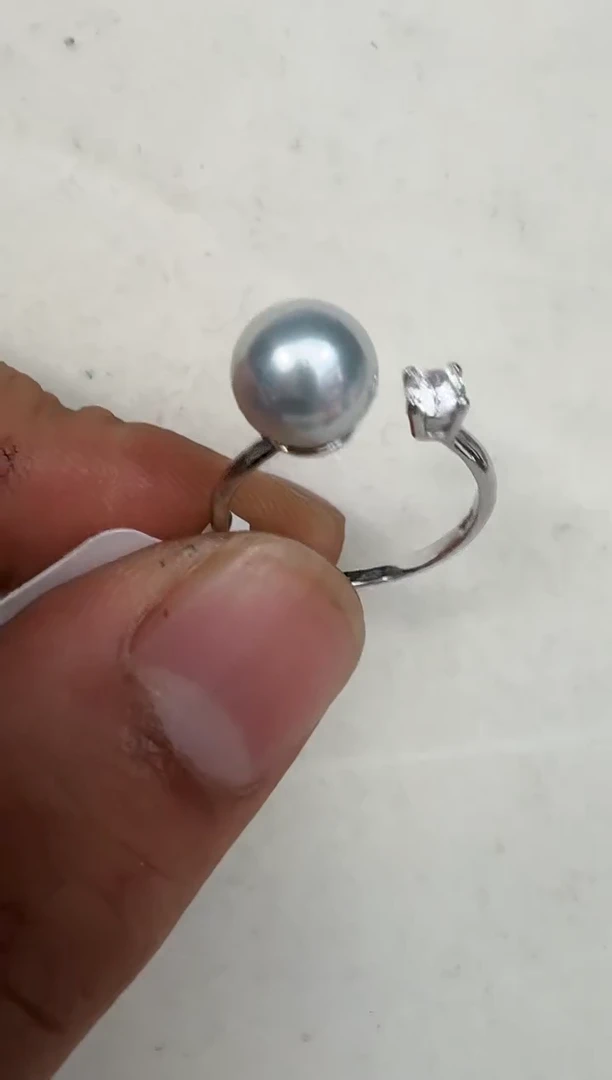 银S925镶嵌戒指海水珍珠戒指