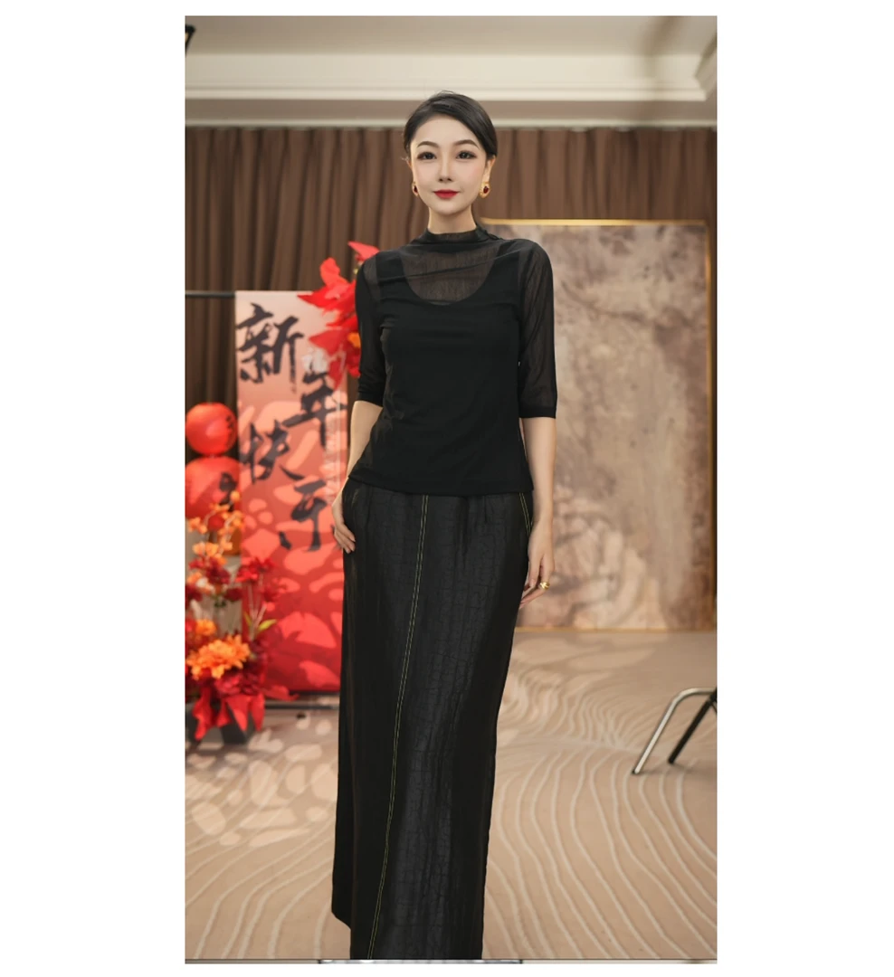 625478 百搭通勤高密高织高弹弹力网纱打底衣