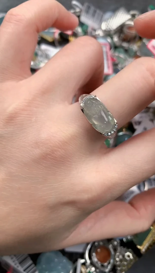 银S925镶嵌戒指翡翠999---7