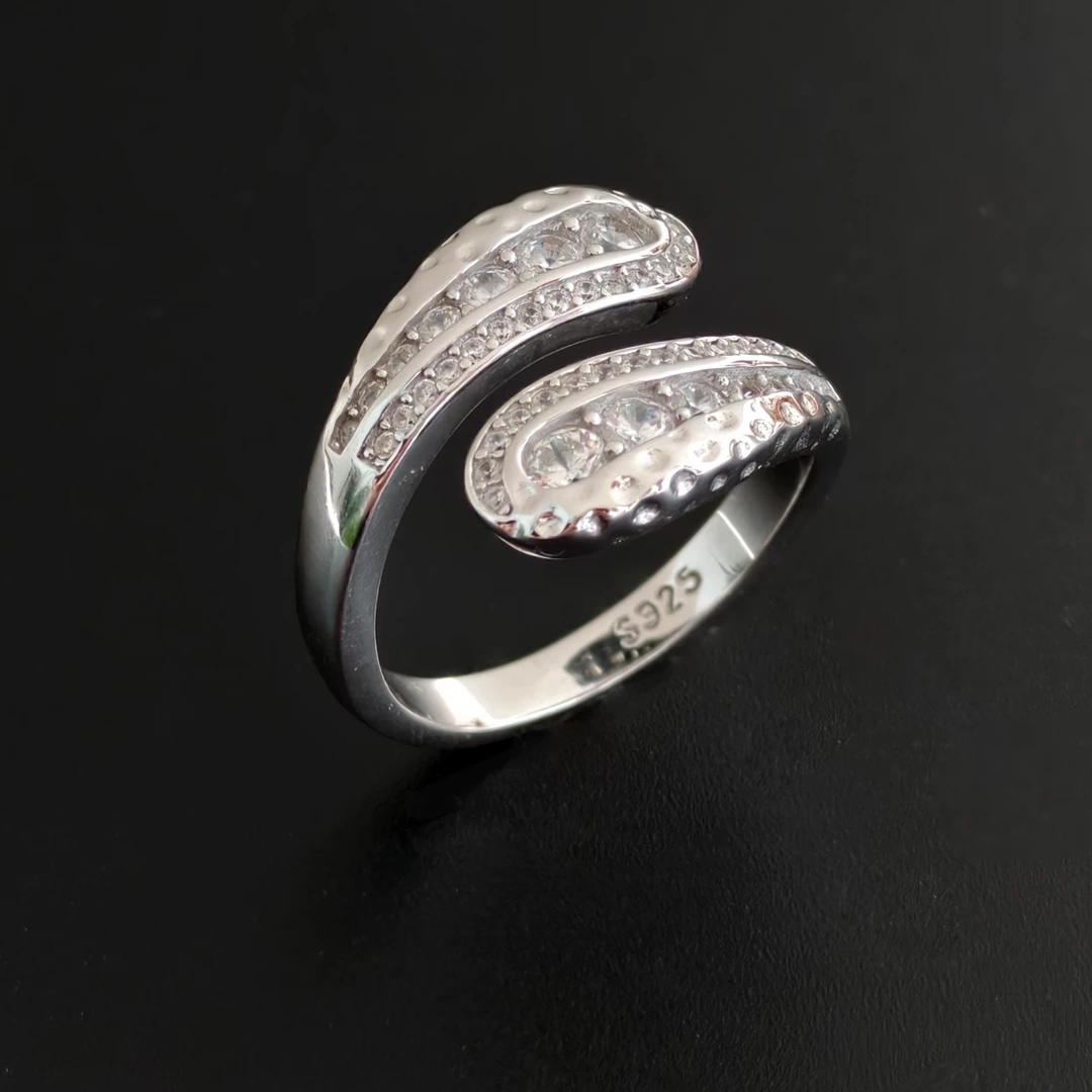 925银戒指 【白露】大水滴灵蛇戒指女细闪交叉ins风上开口可调节