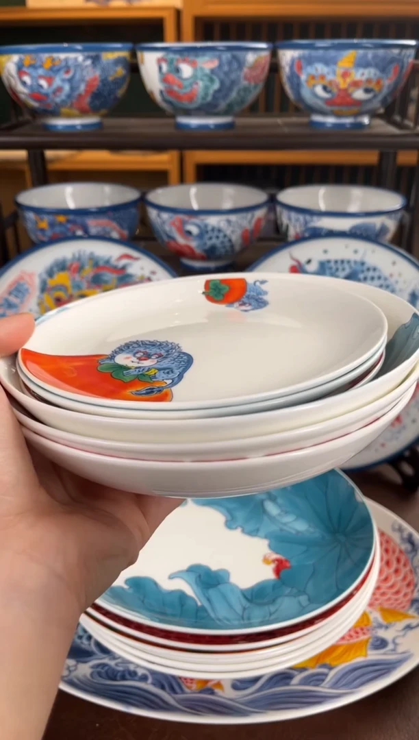 拙明院 骨碟不同画片3只+7英寸深盘3只