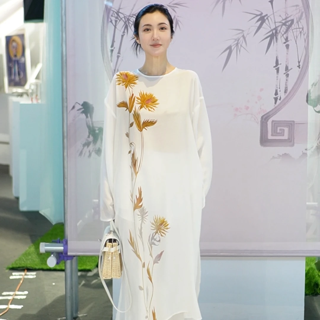 【壁虎姐】GECKO2025夏季新款 白色印花连衣裙 松紧腰直筒裤套装