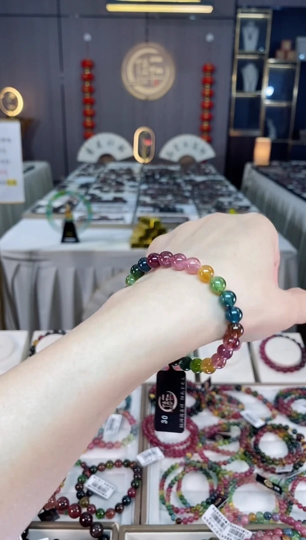 未镶嵌冰透体老矿碧玺色标彩虹单圈手串7mm+碧玺hon多样性发一条