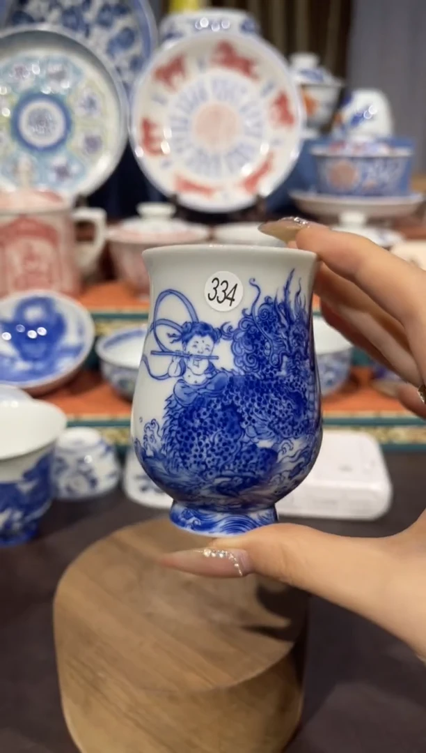 啊***皮334青花童子麒麟单杯LF101