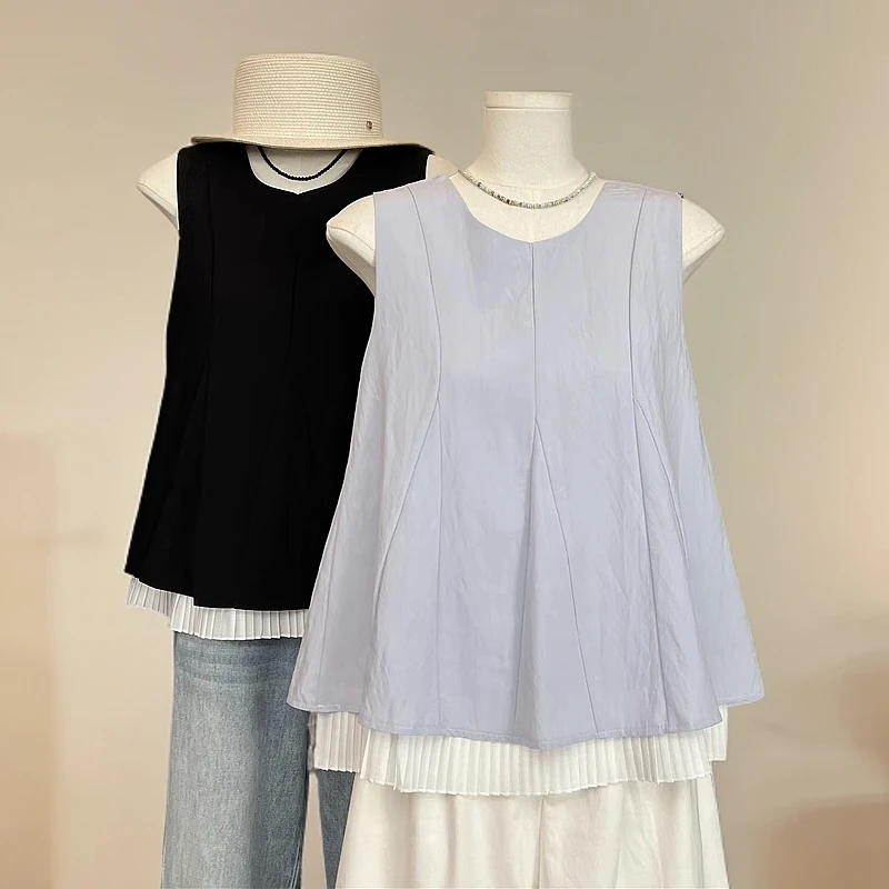 韩系假两件无袖衬衫女夏季新款高级感超好看减龄外穿百搭背心上衣