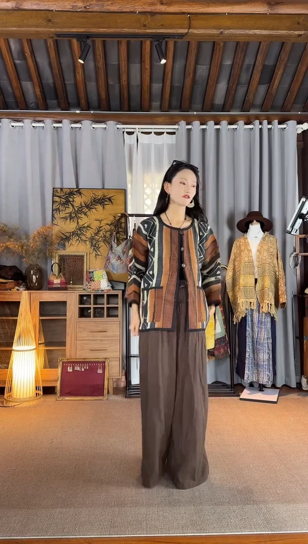 设计师款老麻彩绘外套
