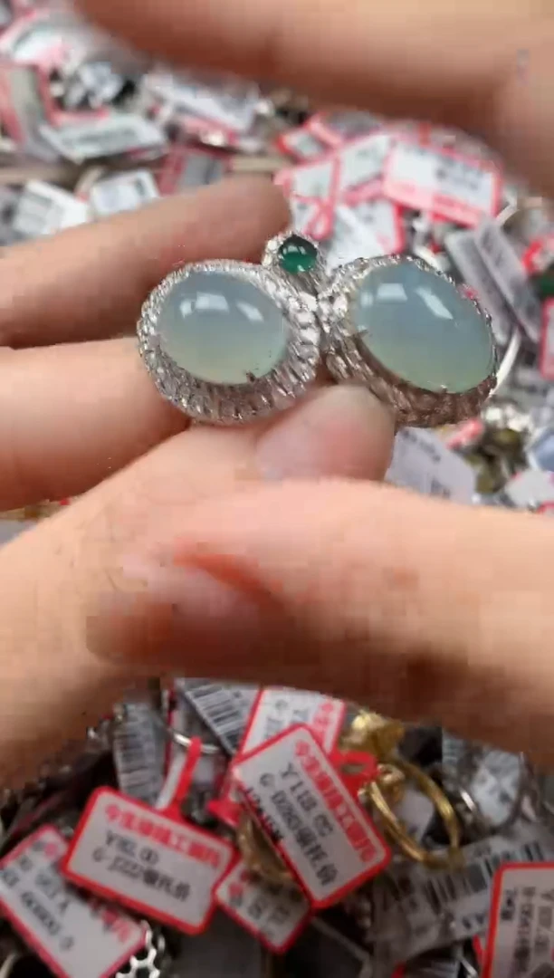 银S925镶嵌戒指翡翠天然A货缅甸翡翠