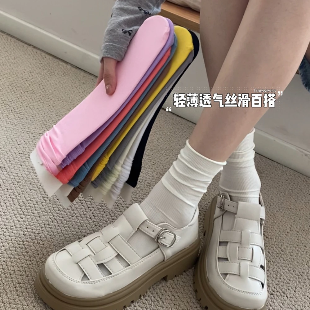 【超值特卖】韩系夏季纯色透气冰冰堆堆袜轻薄透气百搭女袜夏日必备