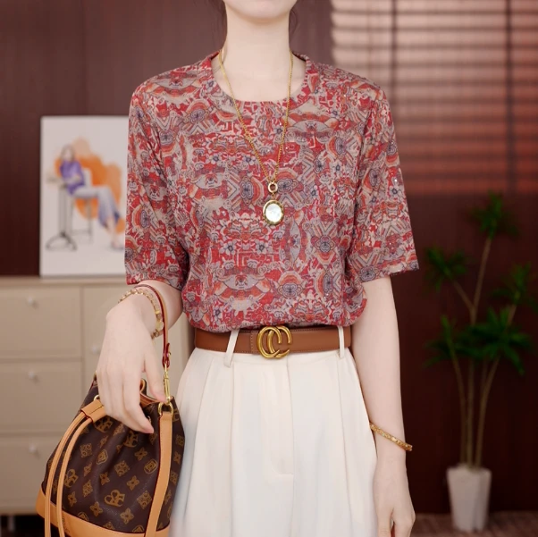 2025原版新款鸿运高照套头衬衫女气质休闲百搭减龄薄夏打底ZZ012