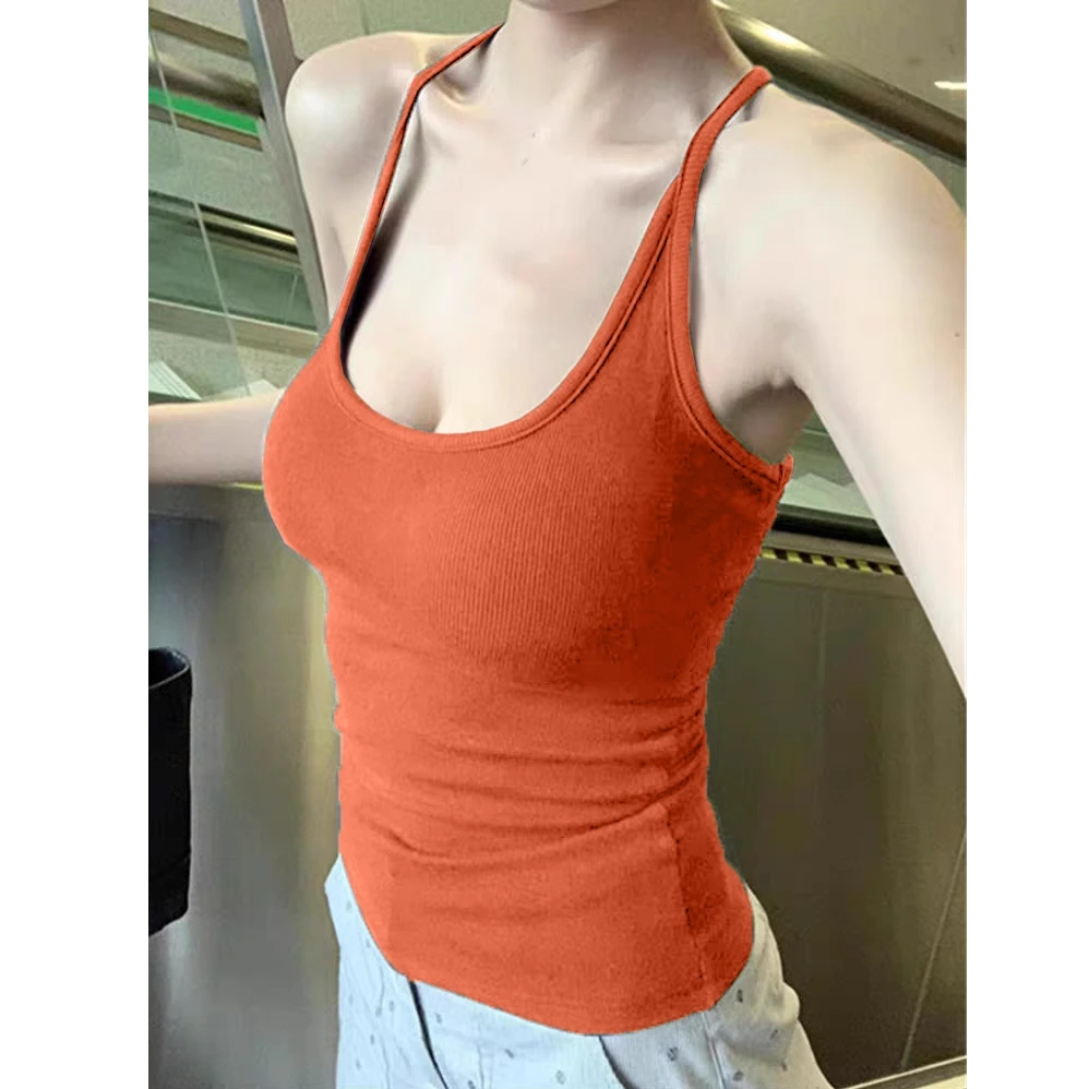 工字背心女美背吊带2025新款外穿文胸一体运动打底桔色内搭上衣夏