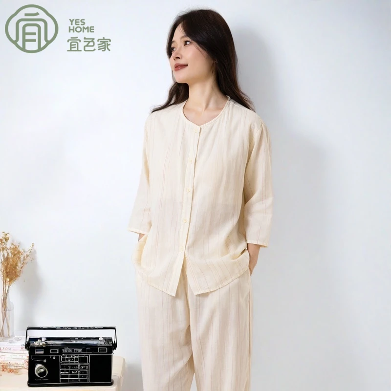 带胸垫纯棉睡衣女春秋季女款爆款2025新款网红亲肤中年家居服套装