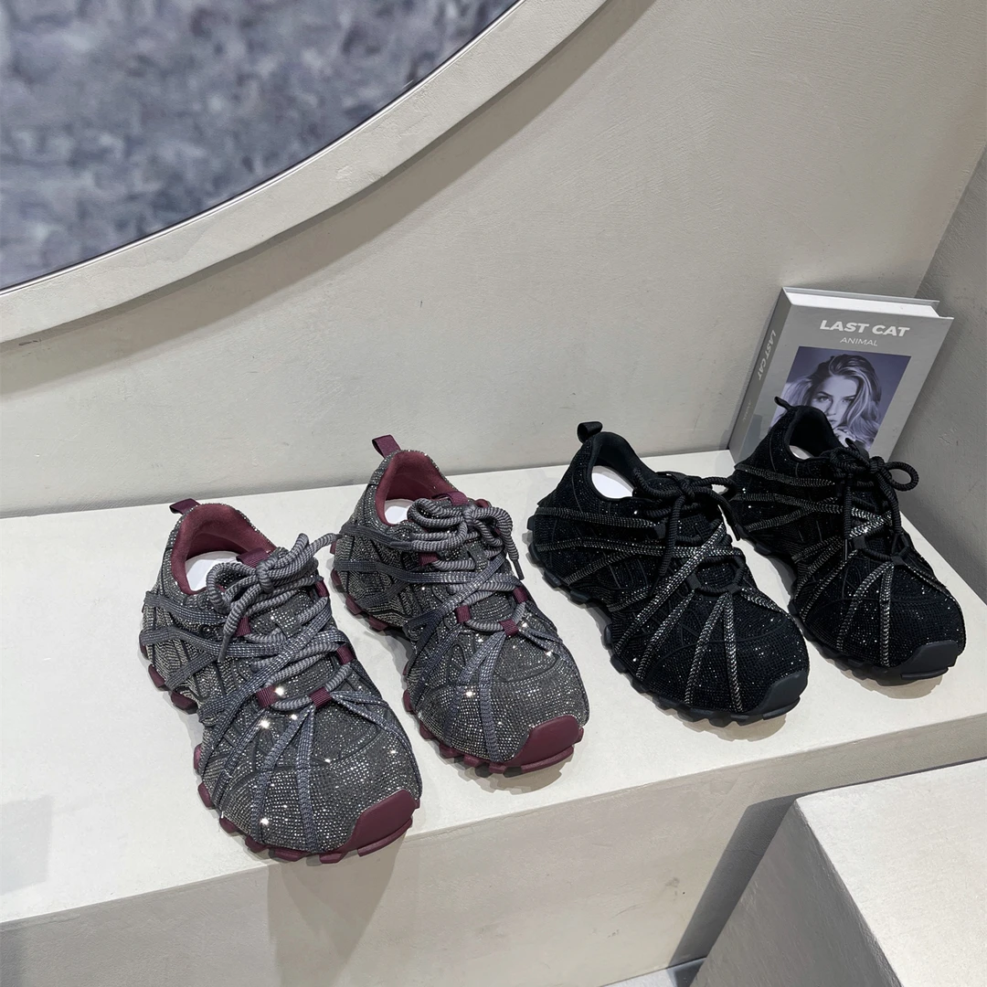 超火时尚绑带细钻老爹鞋女2025秋季新款重工设计显脚小运动休闲鞋