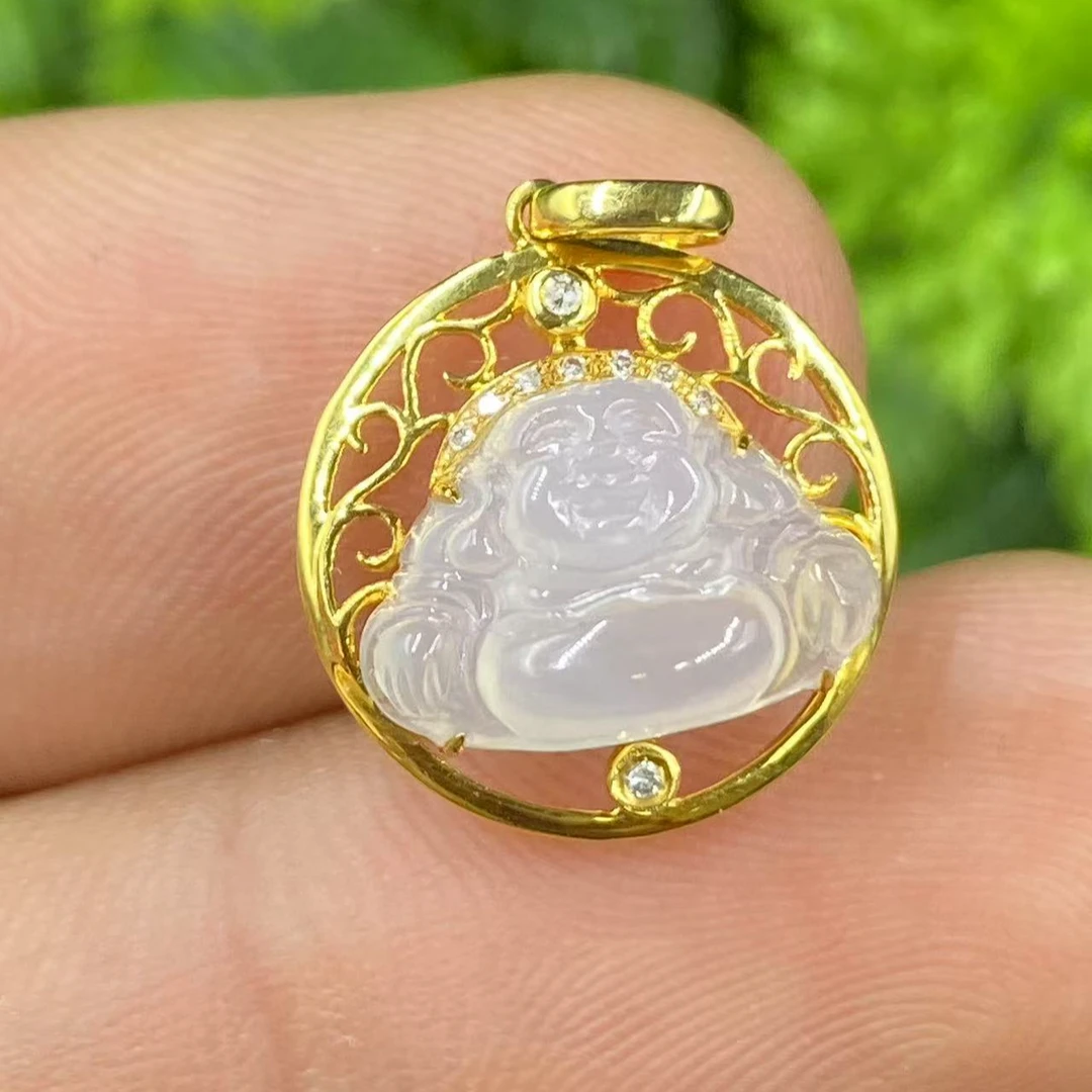 新春大集翡翠吊坠（不含链）18k金镶嵌--佛公吊坠8861A4