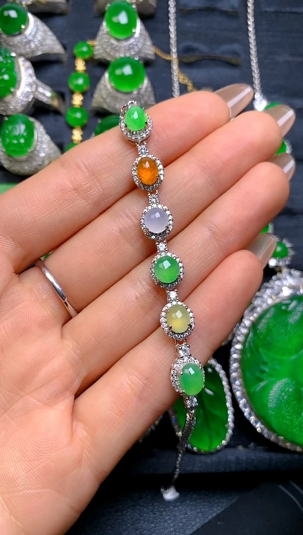 【闪购商品】翡翠手链银S925镶嵌多宝手链