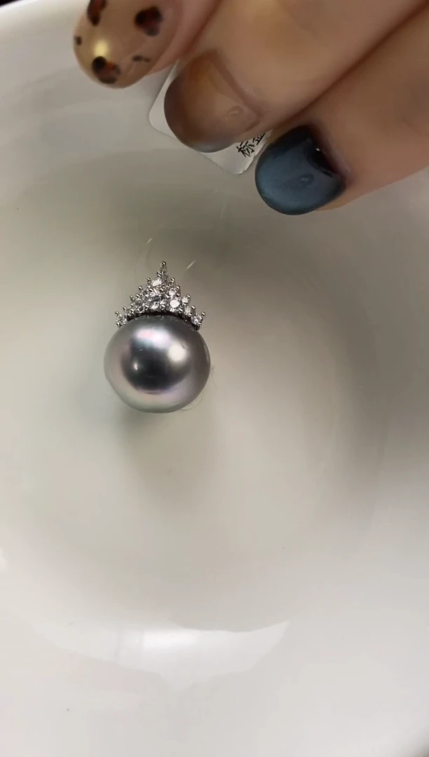 吊坠(不含链)银S925镶嵌海水珍珠13-14大溪地黑珍珠吊坠