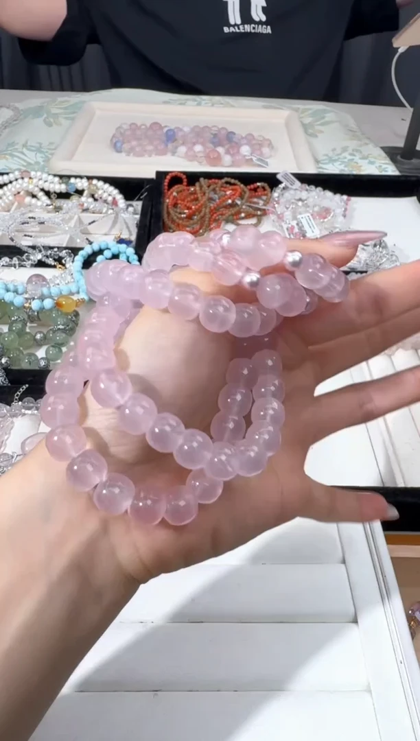 水晶手链未镶嵌D036粉水桶珠屁桃款