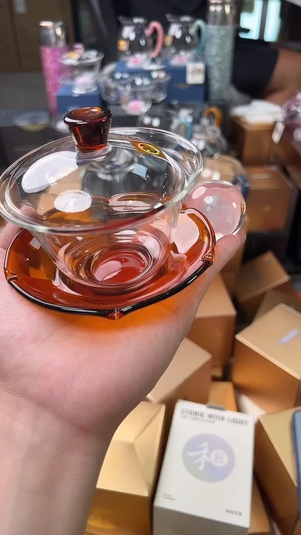 @@禾器晶彩荷叶盖碗琥珀+熊猫盖置1