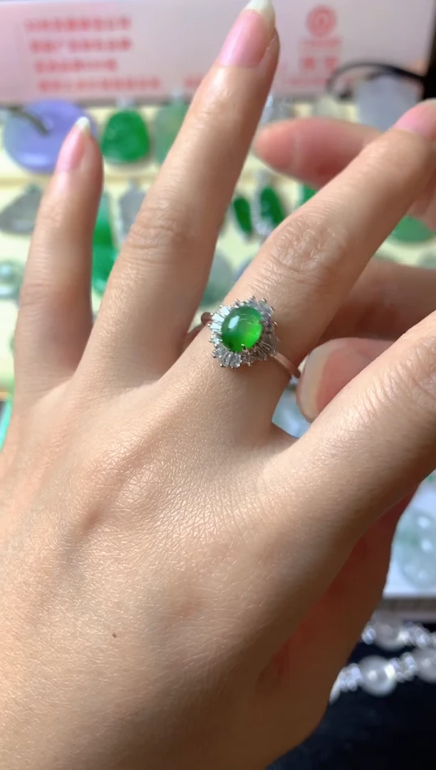 银S925镶嵌戒指翡翠挣**多戒指