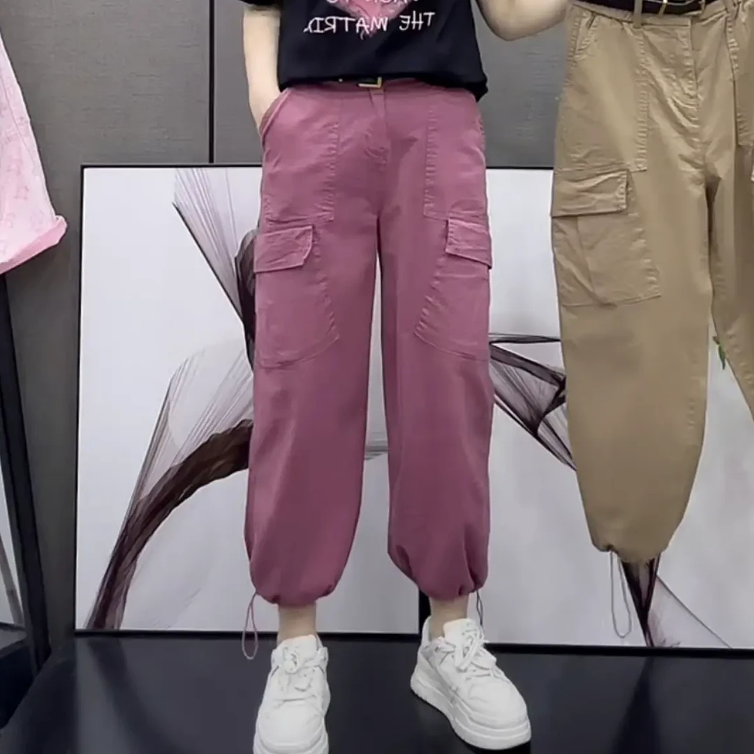 2025新款春夏季九分工装裤女裤宽松阔腿裤显瘦百搭休闲裤哈伦裤潮