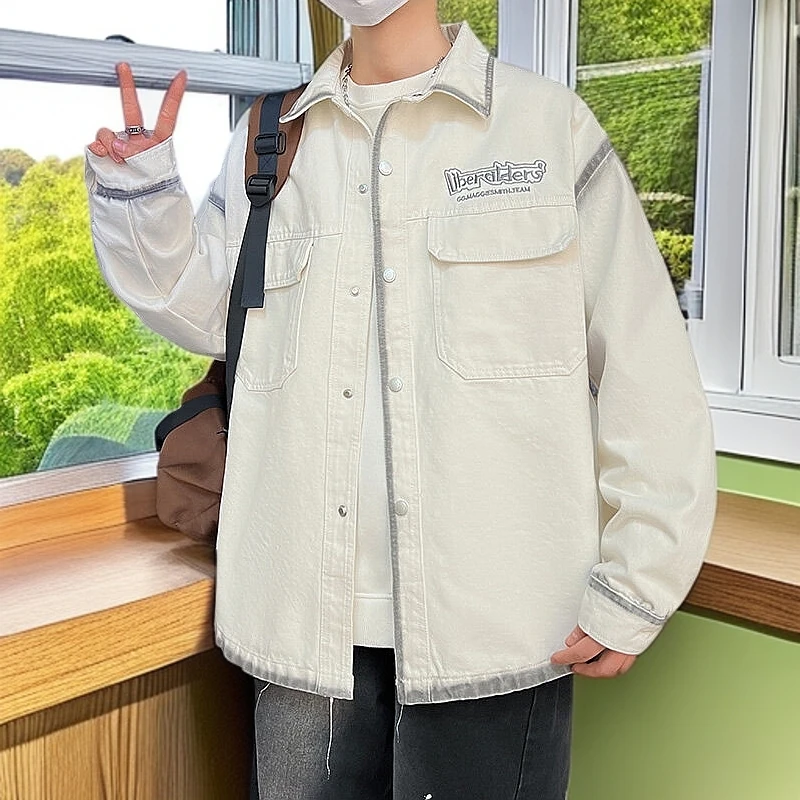 Mexican/稻草人翻领夹克水洗复古长袖外套宽松牛仔外套褂子春季男