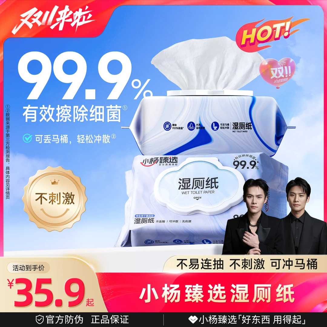 小杨臻选湿厕纸湿厕巾80抽家庭日用装抽取式厕所湿纸巾擦屁屁