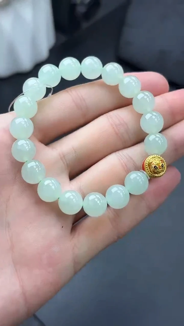 足金镶嵌挂件翡翠手串10mm