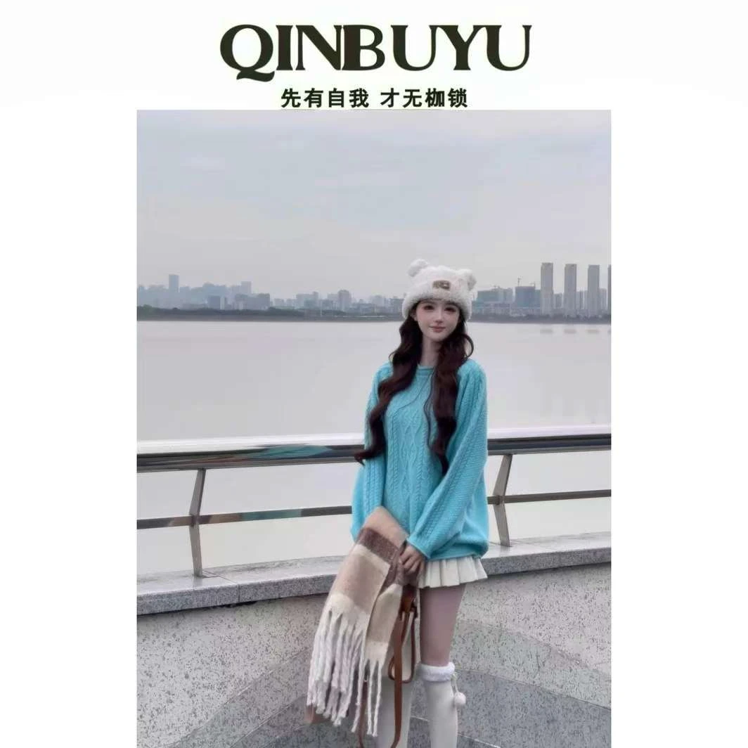 2024年新款麻花套头慵懒风针织上衣