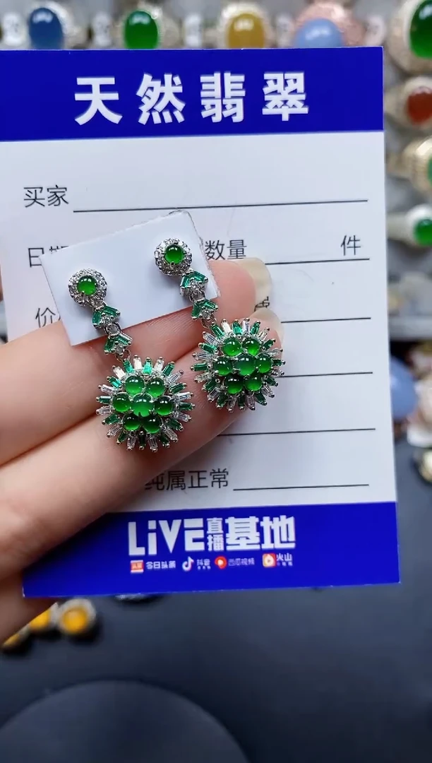 翡翠银S925镶嵌耳饰226