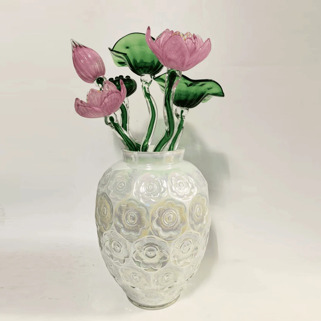 手工琉璃荷花（不带瓶）摆件现代简约新中式花瓶搭配玄关酒柜装饰