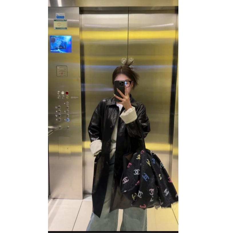 迟迟-新款长款皮衣外套时尚百搭