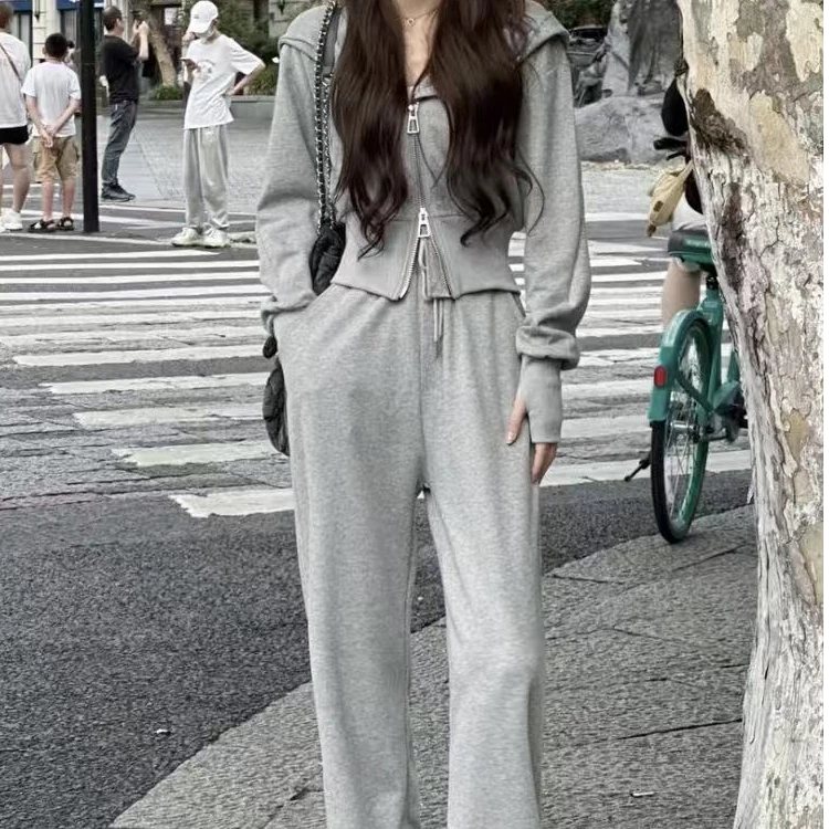 春季新款休闲运动风韩系显瘦穿搭连帽卫衣套装H3703