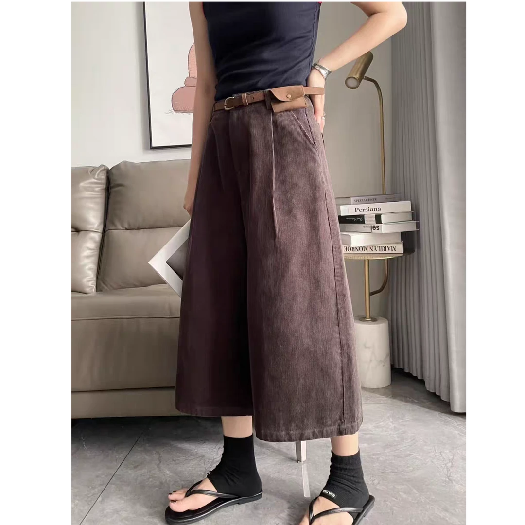 日系复古灯芯绒高级感女秋冬宽松百搭休闲高腰七分阔腿通勤休闲裤